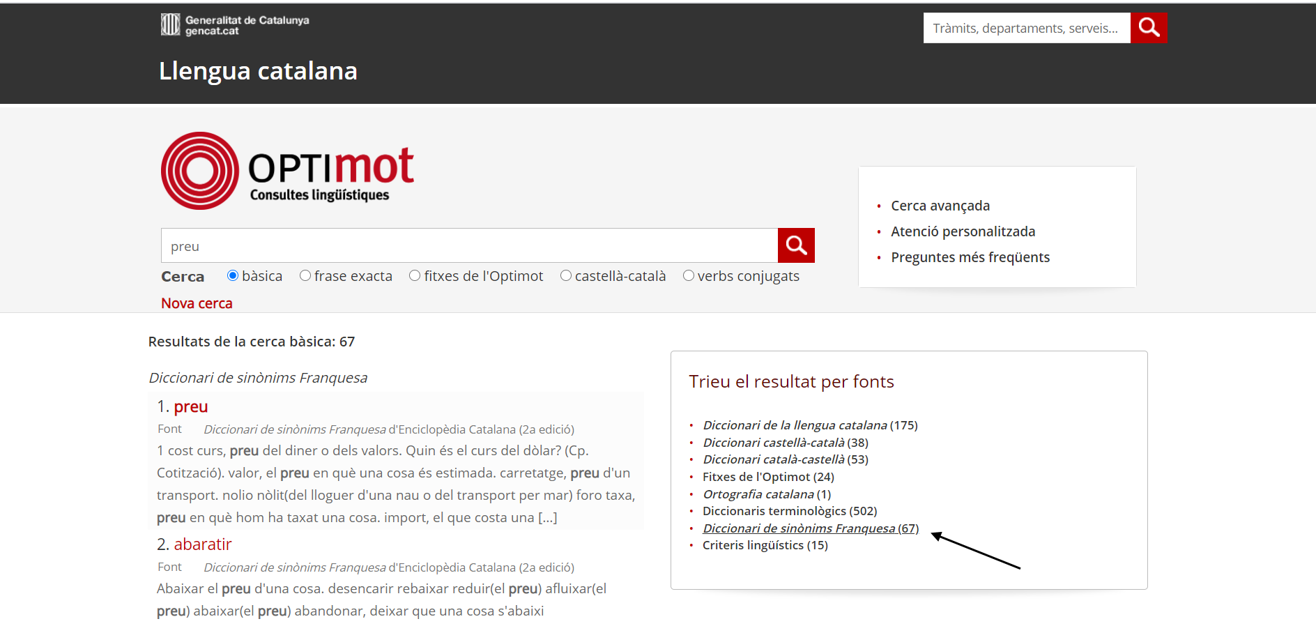 Cerca des de l’Optimot