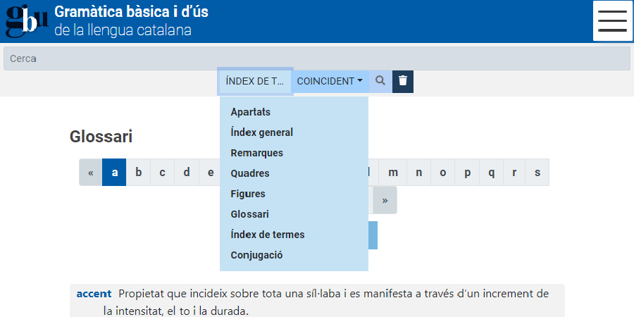 Tipus d’índexs a la GBU en línia