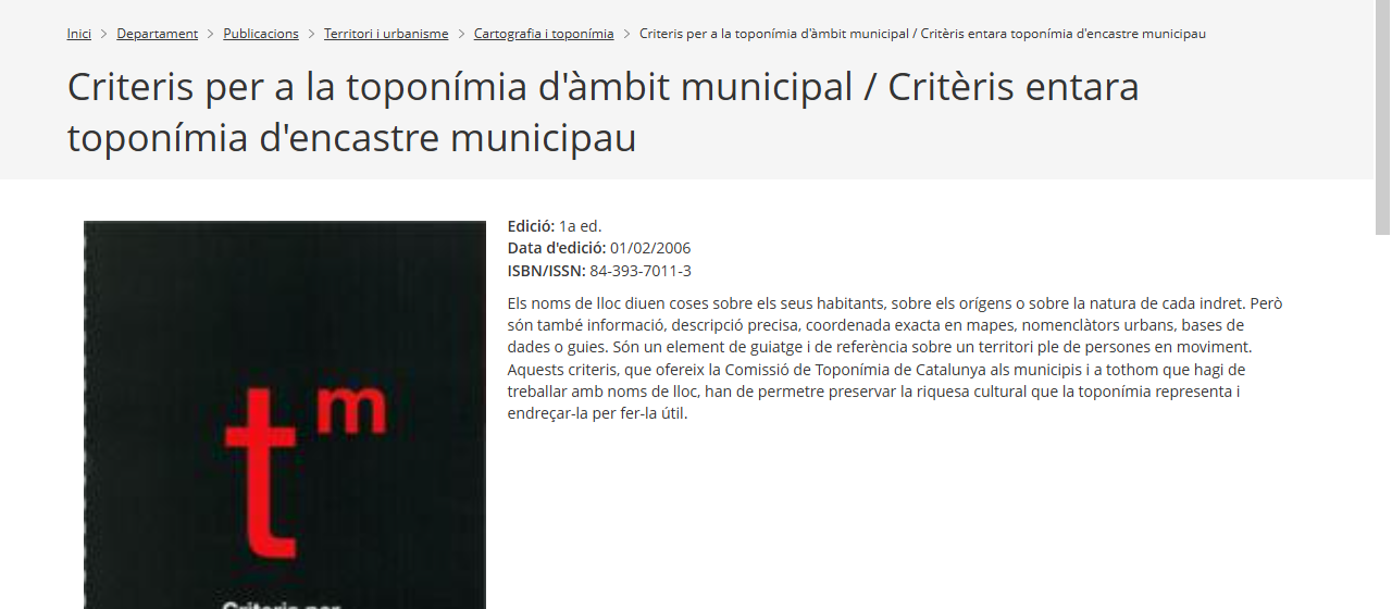 Criteris per a la toponímia d’àmbit municipal