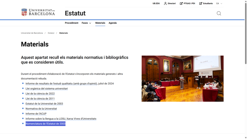 Enllaç a la Nomenclatura des del web de l’Estatut