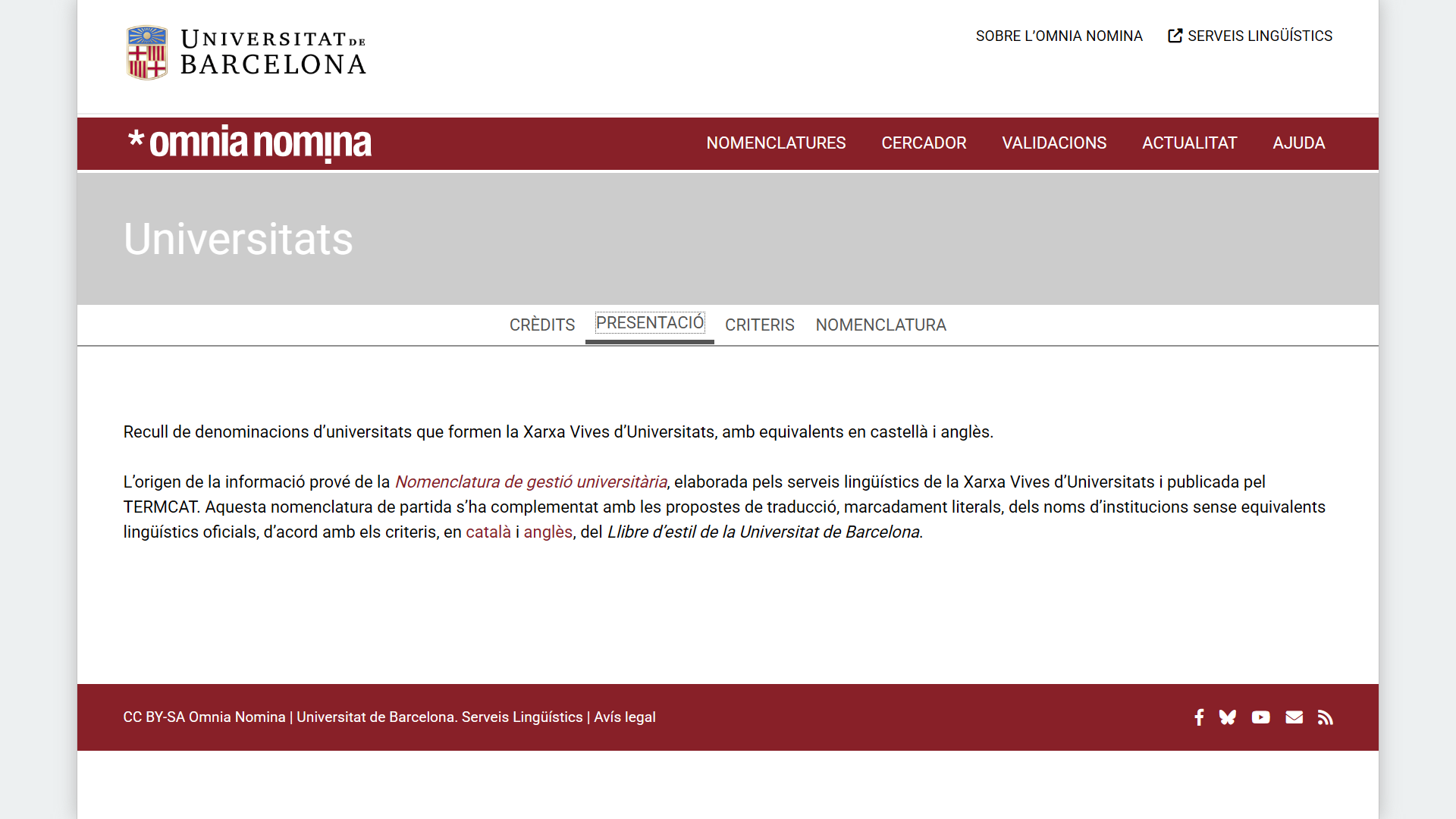 Presentació de la nomenclatura d’universitats de l’entorn Vives