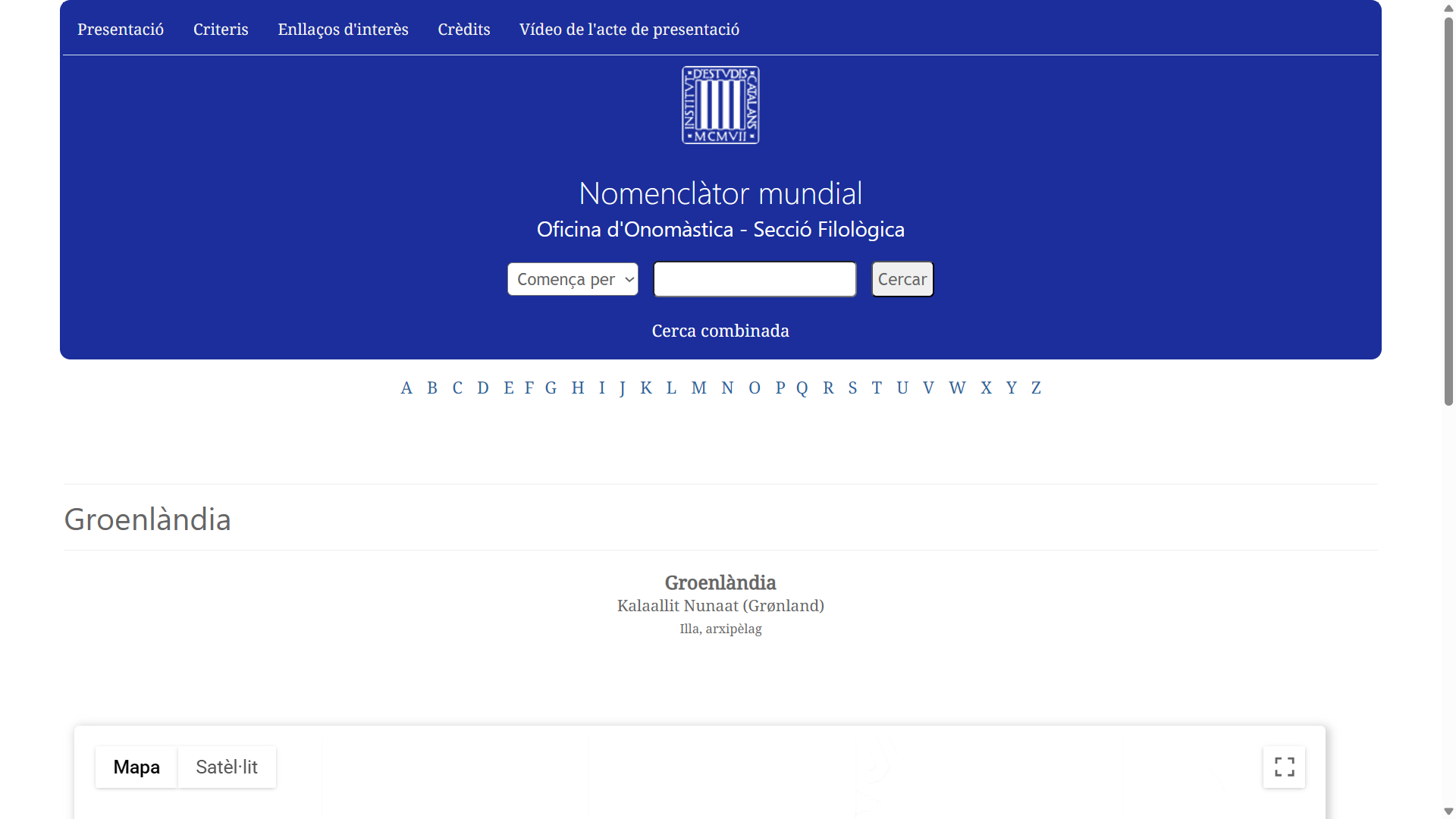 Forma catalana del topònim recollida en el Nomenclàtor mundial