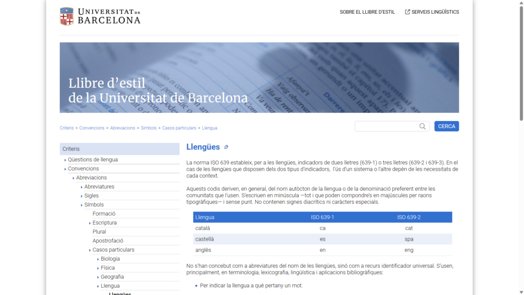 Criteri del Llibre d’estil sobre la formació dels codis ISO de llengües