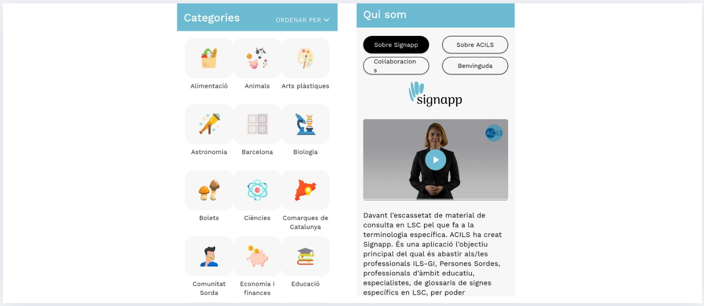 Presentació i classificació per categories a l’aplicació Signapp