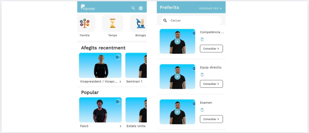 Visualització dels vídeos afegits recentment, els més populars o els teus preferits