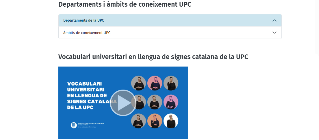 Nomenclatura signada de departaments i àmbits de coneixement, i vocabulari universitari en LSC Nomenclatura signada de departaments i àmbits de coneixement, i vocabulari universitari en LSC