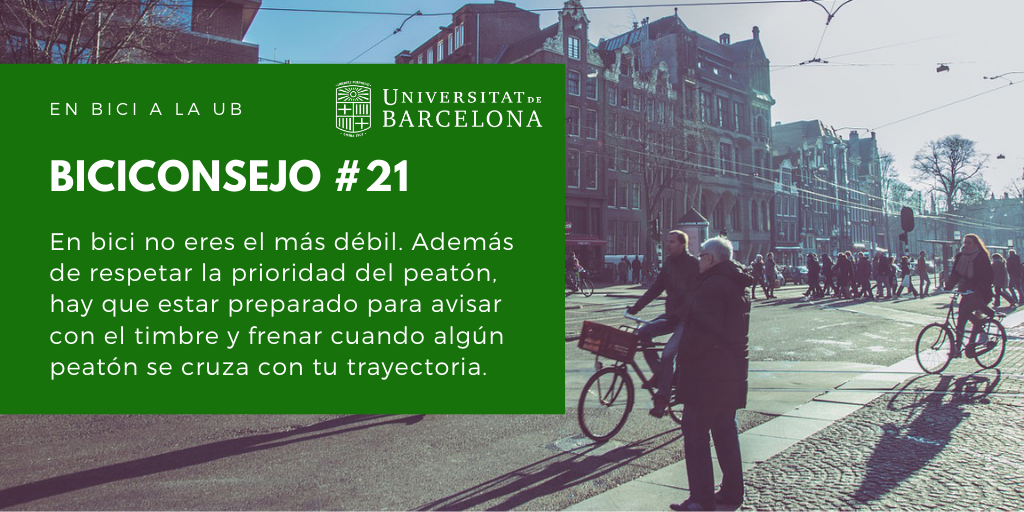 En bici no eres el más débil. Además de respetar la prioridad del peatón, hay que estar preparado para avisar con el timbre y frenar cuando algún peatón se cruza con tu trayectoria.