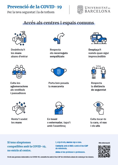 Pòster de prevenció de la COVID-19: accés als centres i espais comuns