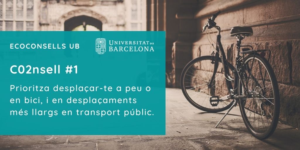 CO2nsell 1: Prioritza desplaçar-te a peu o en bici, i en desplaçaments més llargs en transport públic.