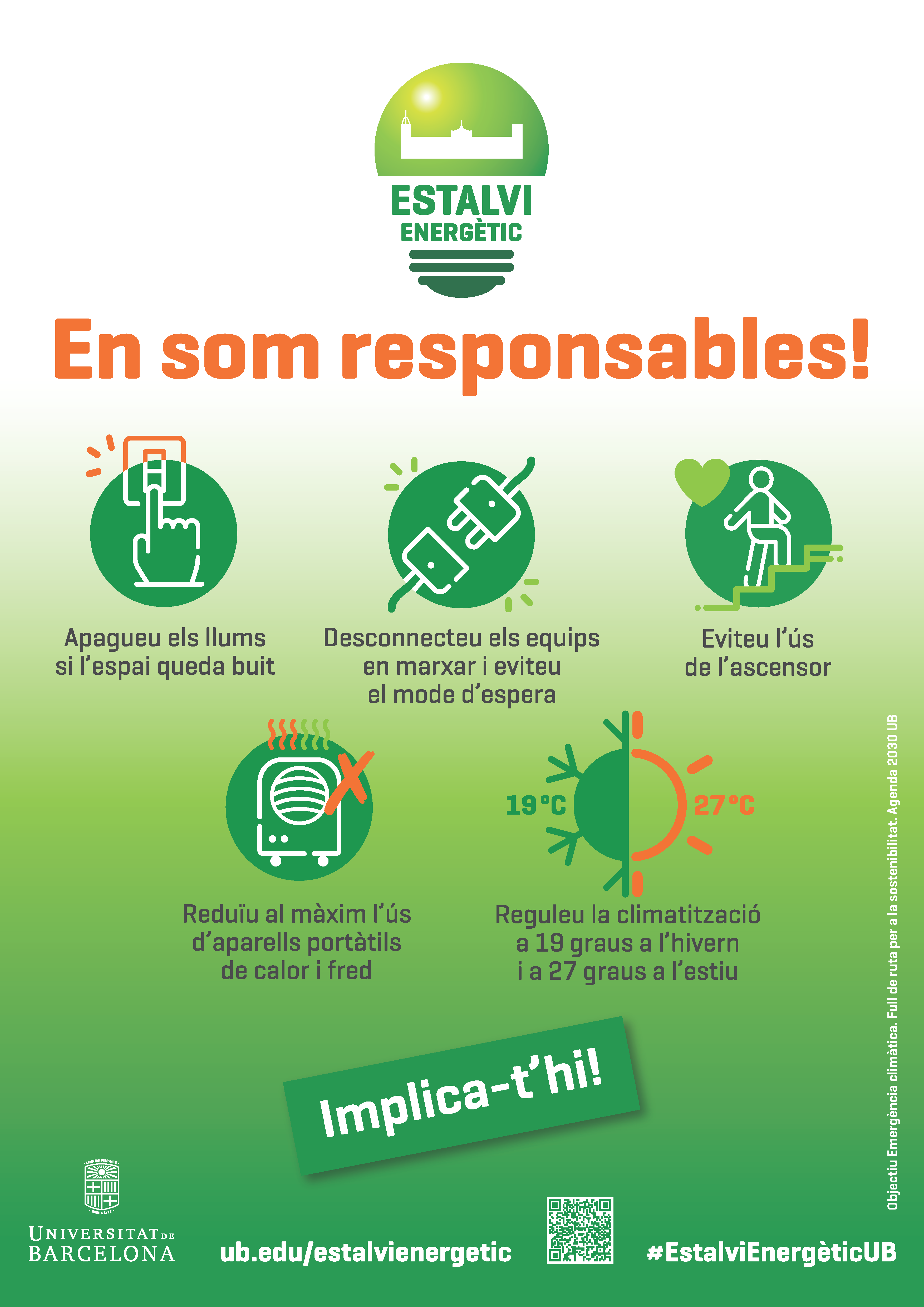 Cartell vertical campanya d'estalvi energètic En som responsables!