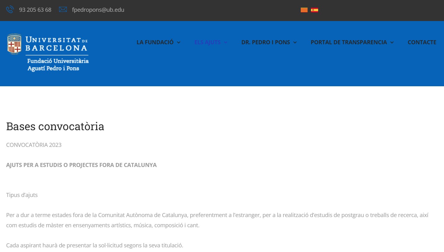 Pàgina web general amb les bases de la convacatòria