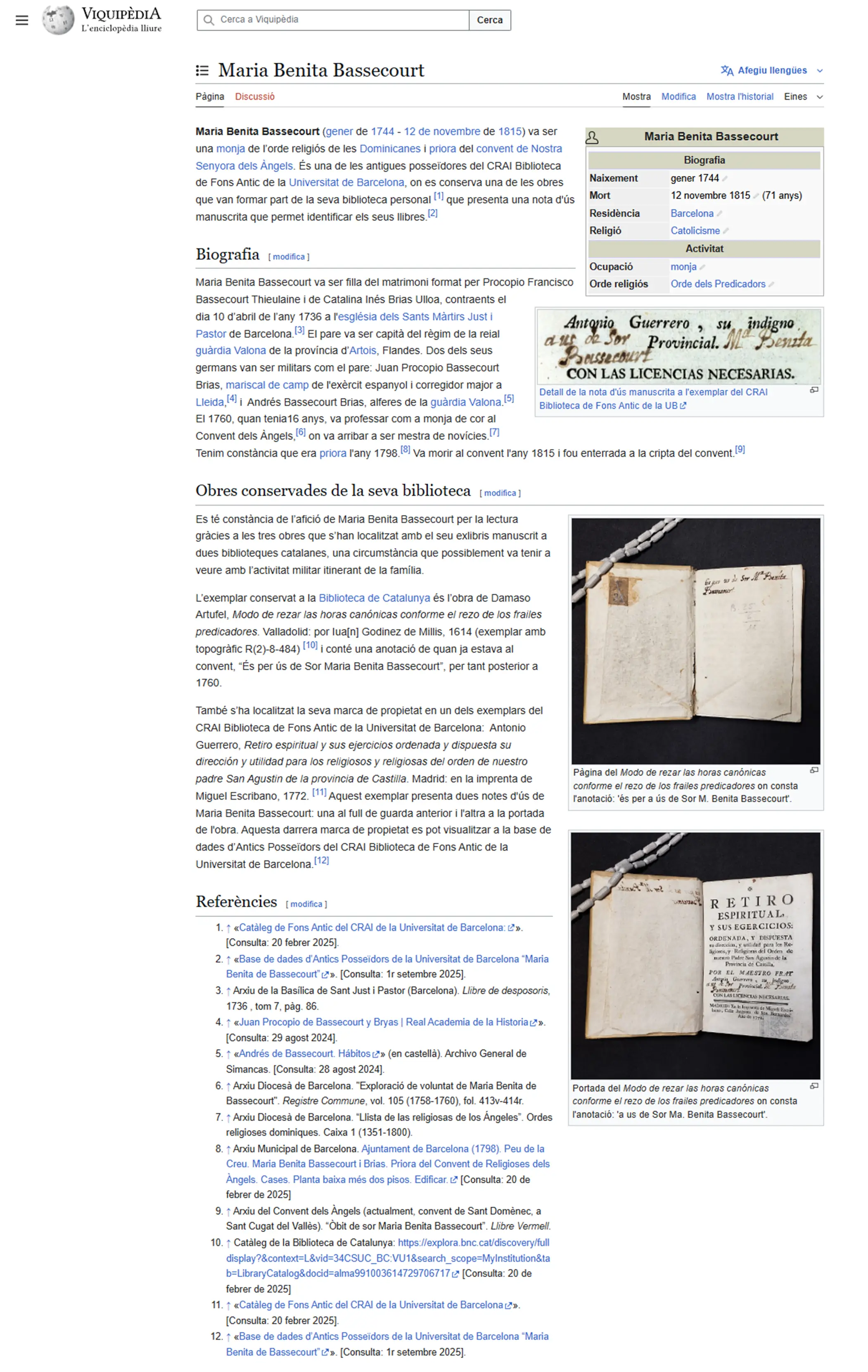 Entrada sobre Maria Benita Bassecourt a la Viquipèdia