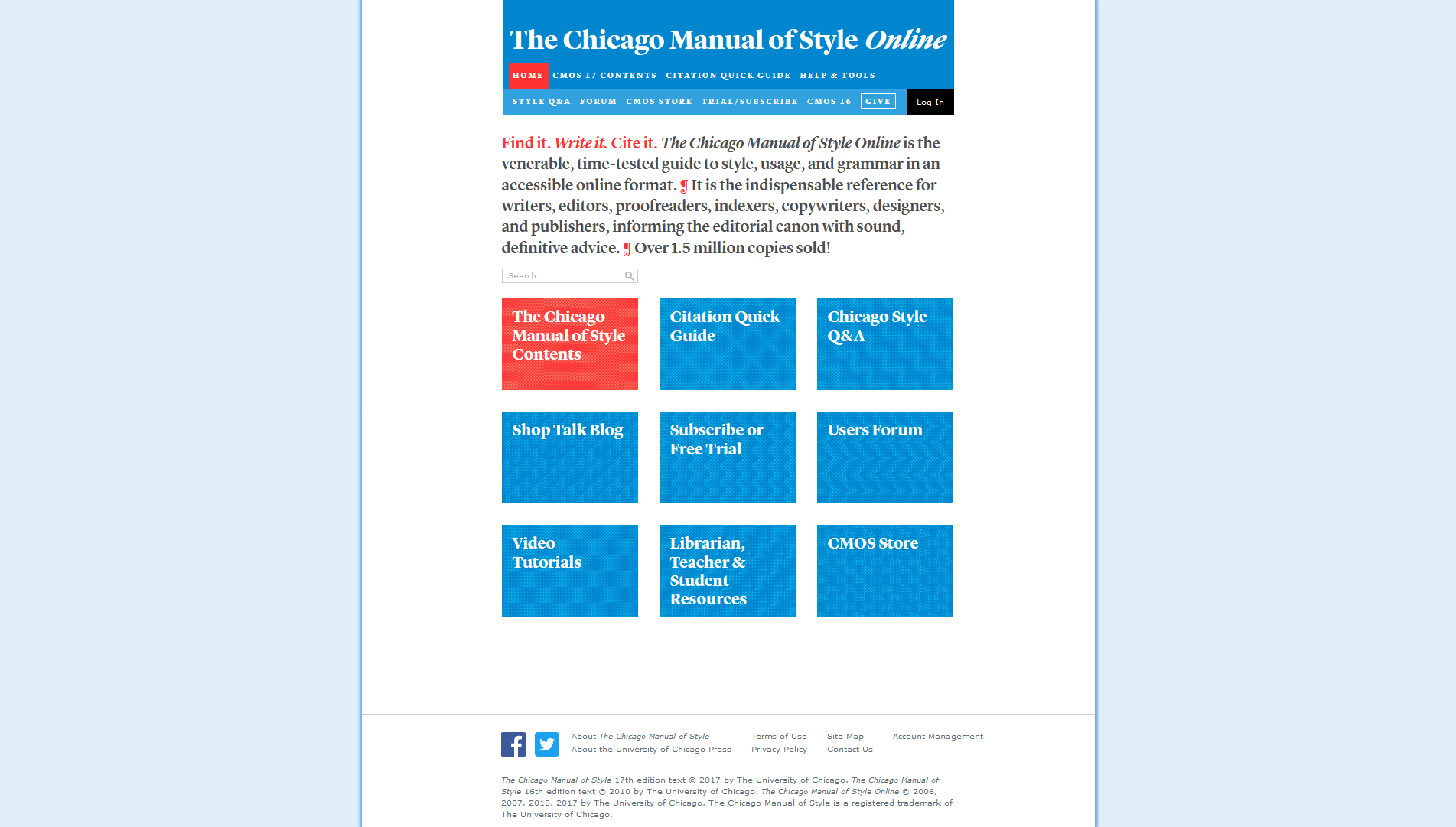 Menú del Chicago Manual of Style Online