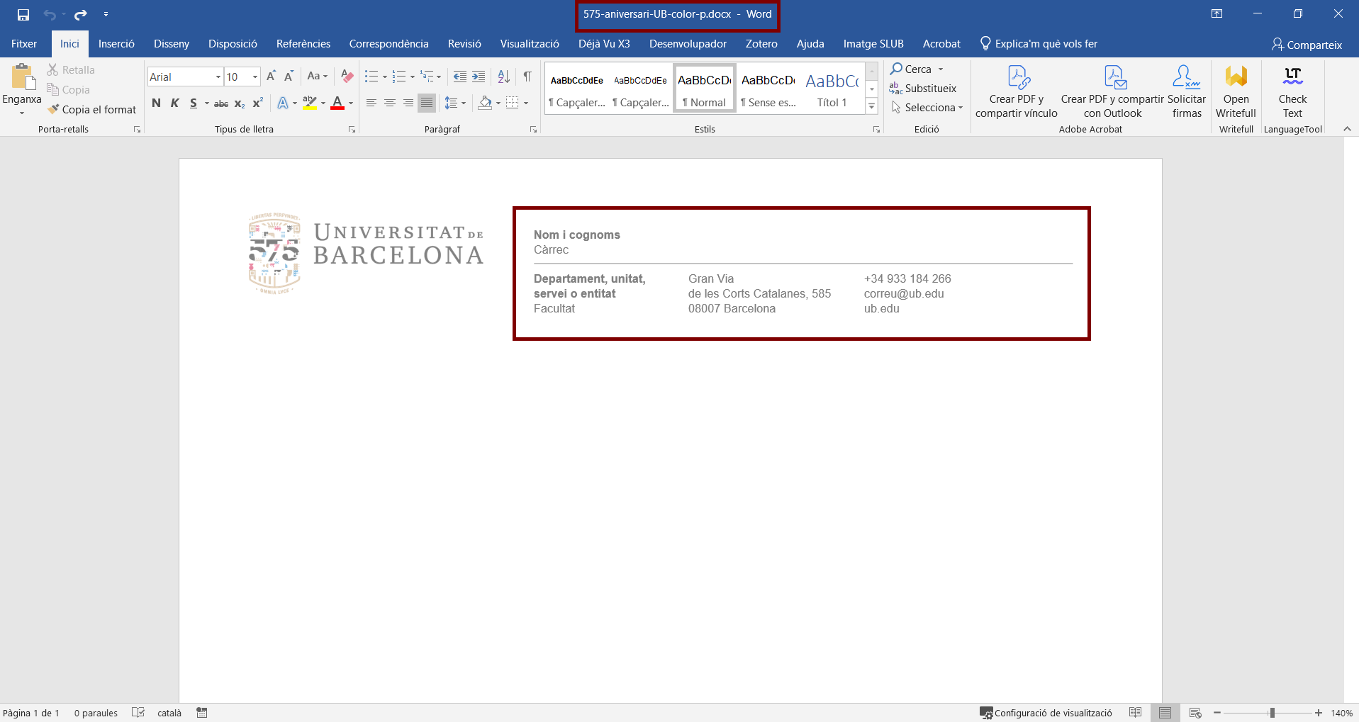 Document de Word per personalitzar