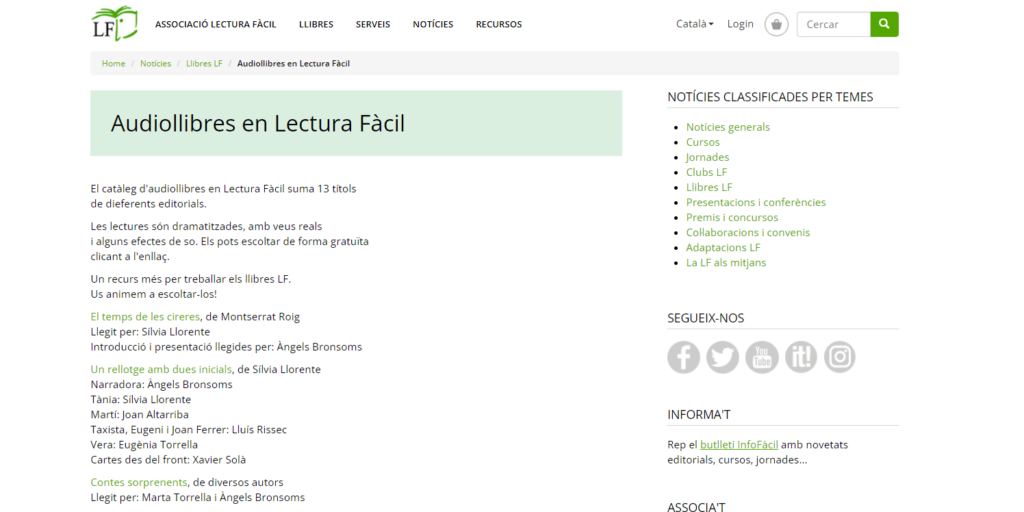 Audiollibres adaptats al web de l’Associació Lectura Fàcil