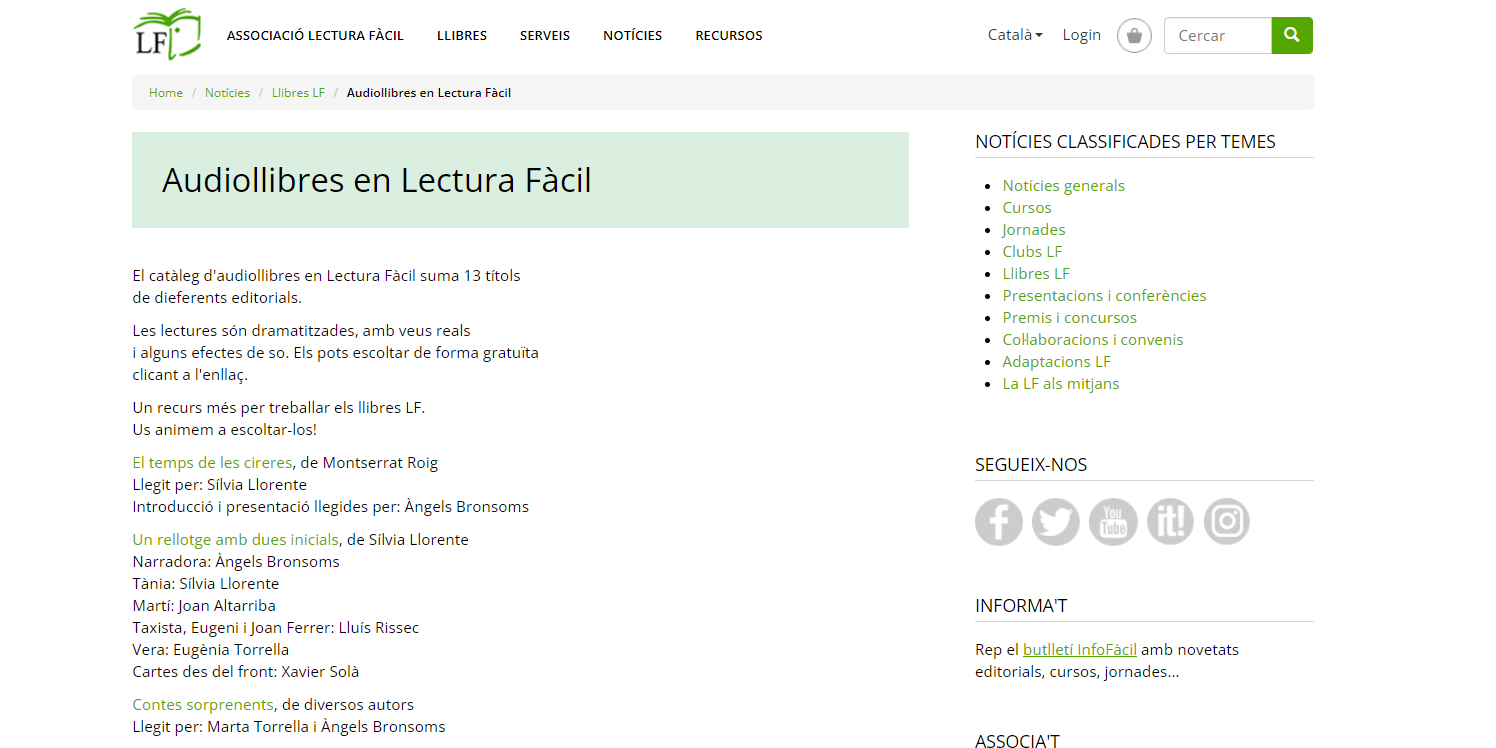 Audiollibres adaptats al web de l’Associació Lectura Fàcil