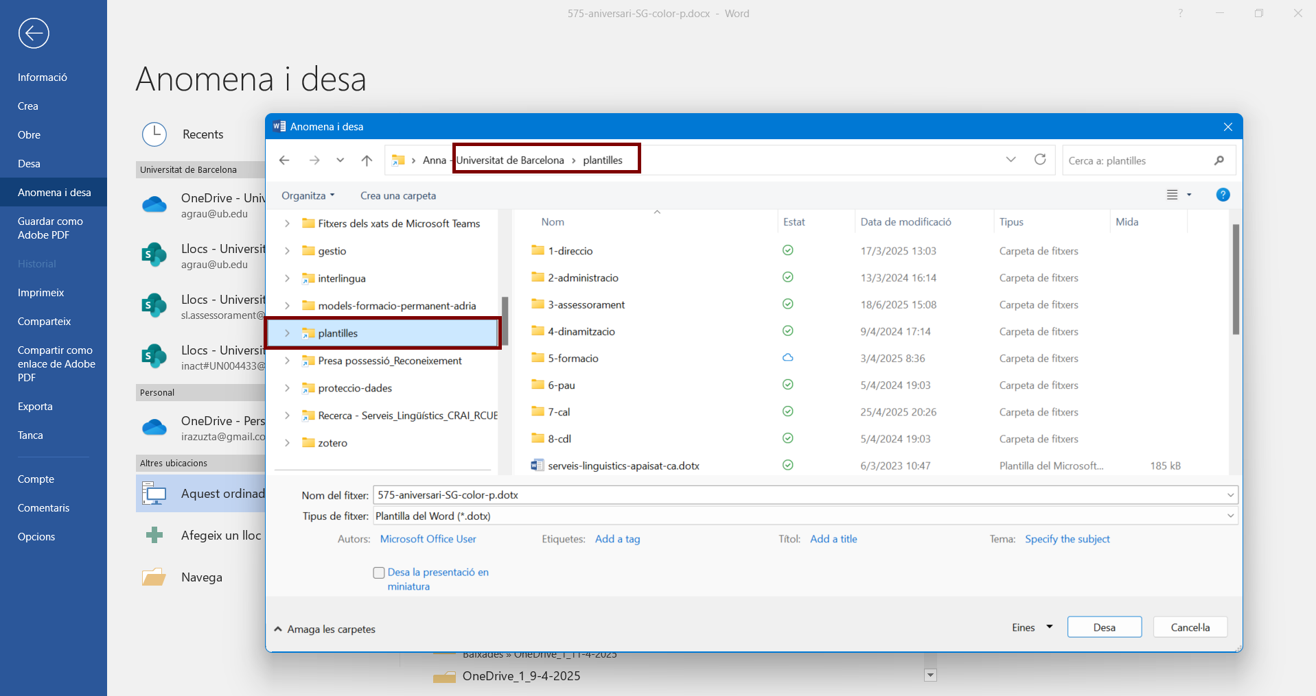Aquesta ubicació es pot modificar, si es vol