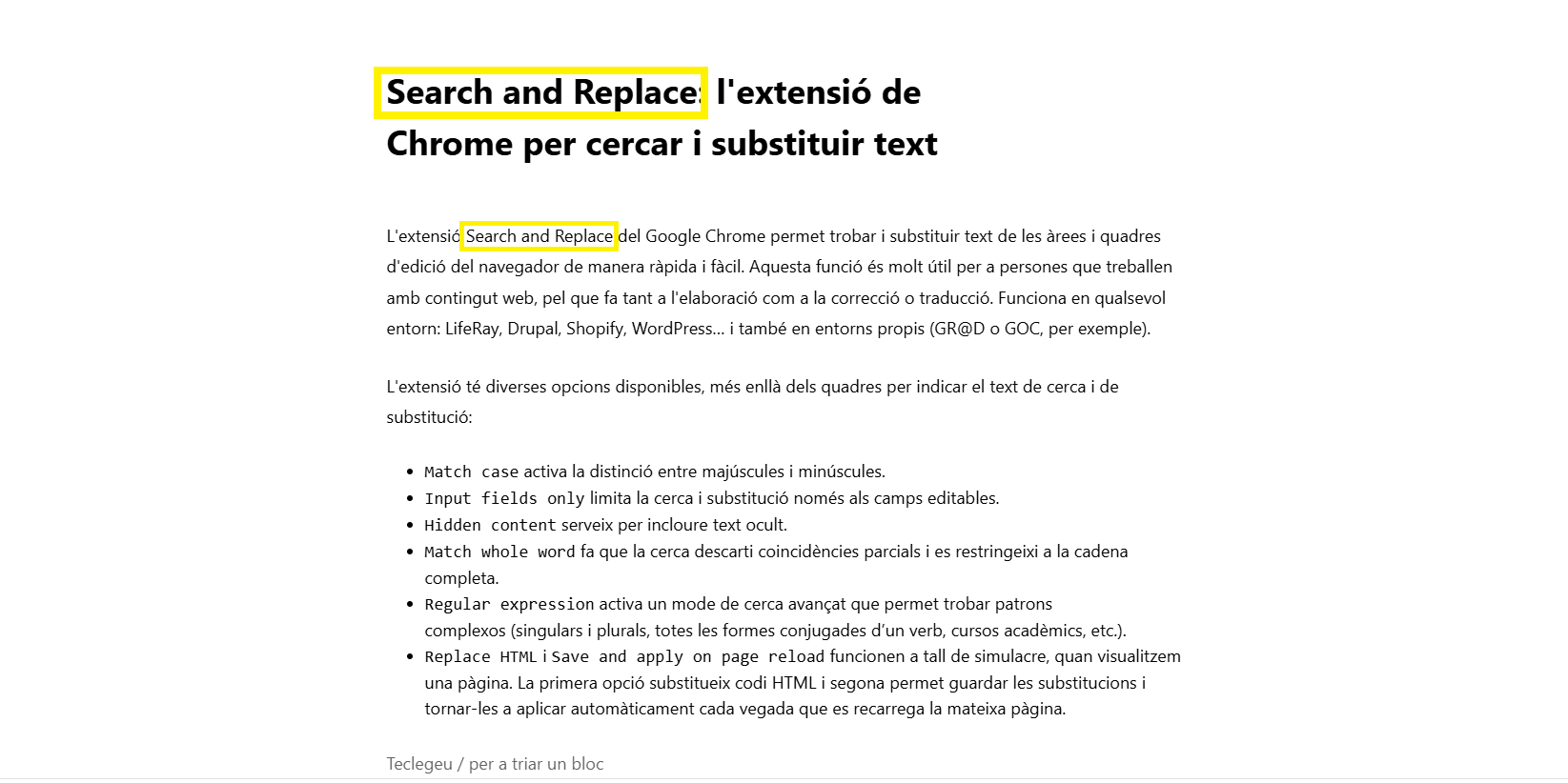 Resultat de la substitució automàtica dels segments definits Resultat de la substitució automàtica dels segments definits