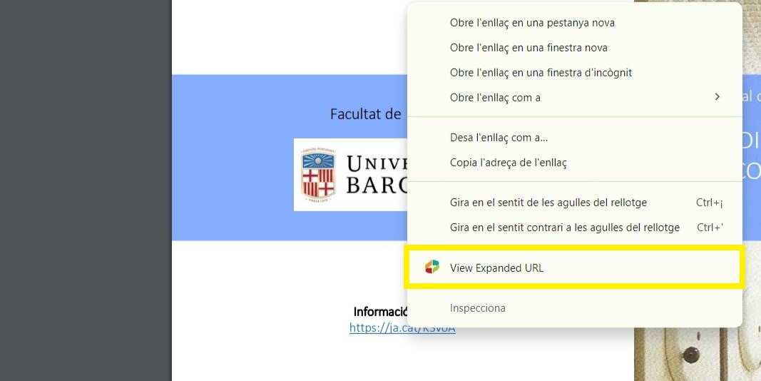 Accés a l’ExpandURL des del menú contextual d’un enllaç escurçat