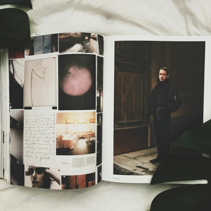Stylish magazine spread showcasing a model and artistic visuals, perfect for lifestyle themes.