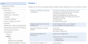 Criteris d’aplicació de la cursiva