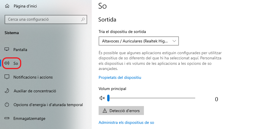 Configuració del so
