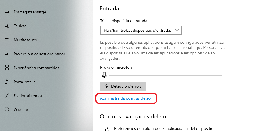 Administració de dispositius de so
