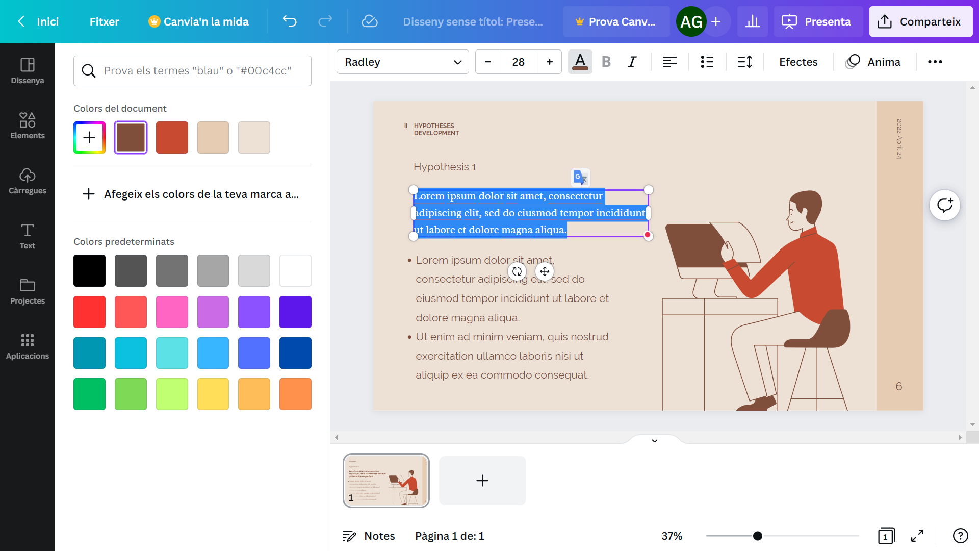 Edició de text: selecció de colors Edició de text: selecció de colors