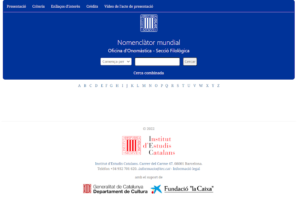 Pàgina inicial del Nomenclàtor mundial amb l’opció de cerca bàsica