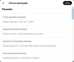 Secció «Paraules» de la cerca avançada