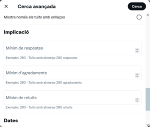 Secció «Implicació» de la cerca avançada