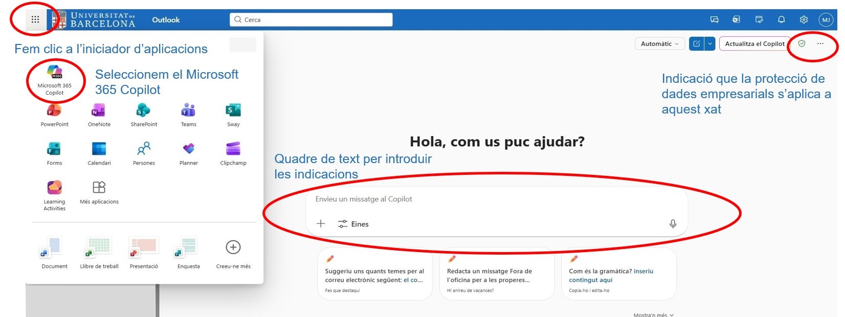 Accés al Copilot des de l’iniciador d’aplicacions de Microsoft en línia