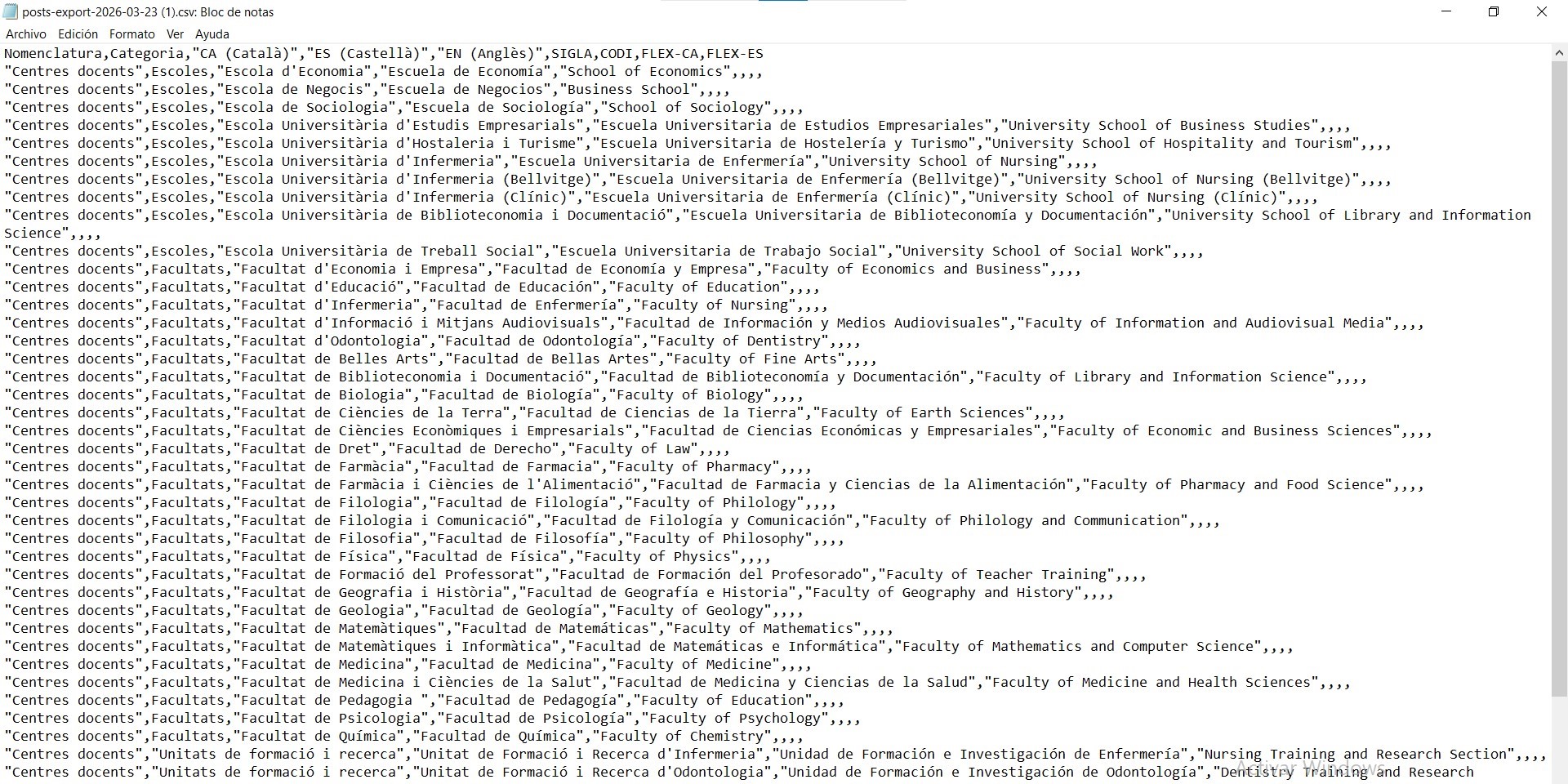 Estructura habitual d’un fitxer CSV Estructura habitual d’un fitxer CSV