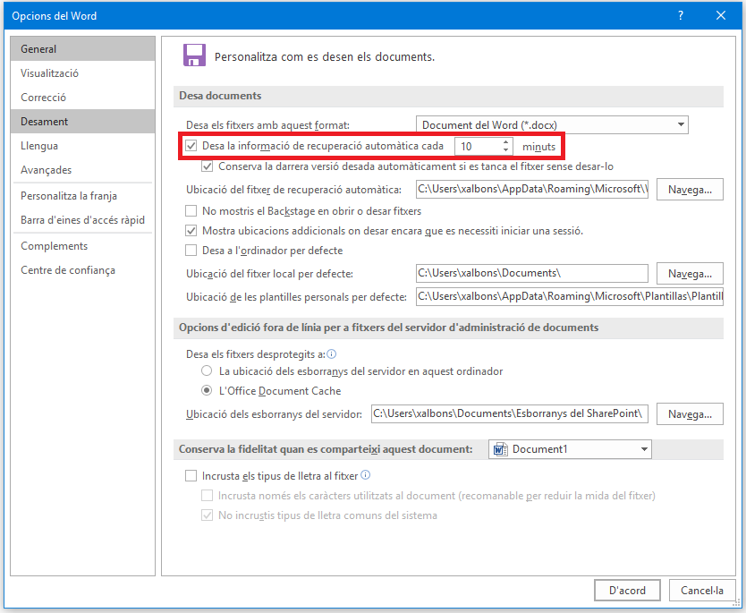 Desa automàticament el document