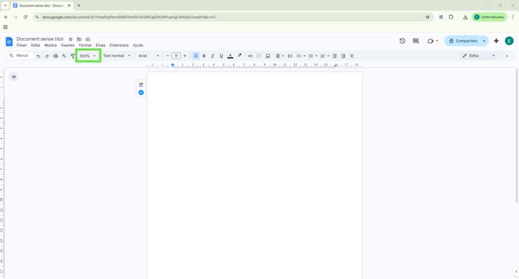 Opció per fer zoom al Google Docs