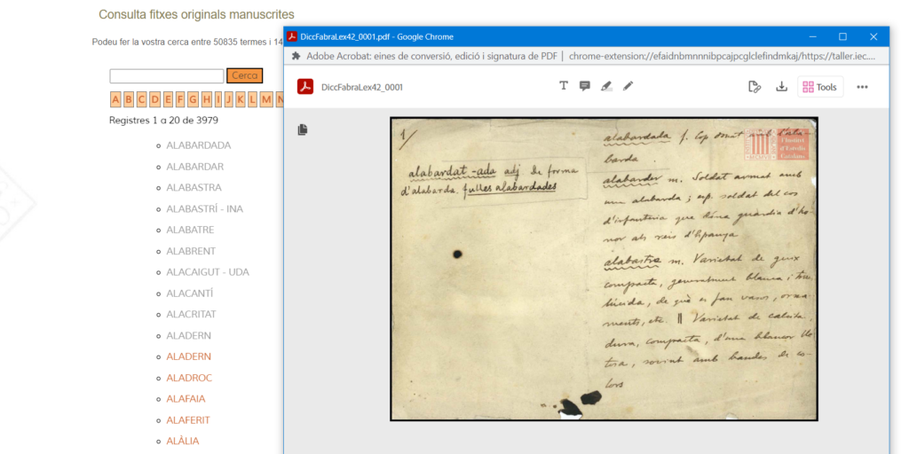 Consulta de les fitxes originals manuscrites