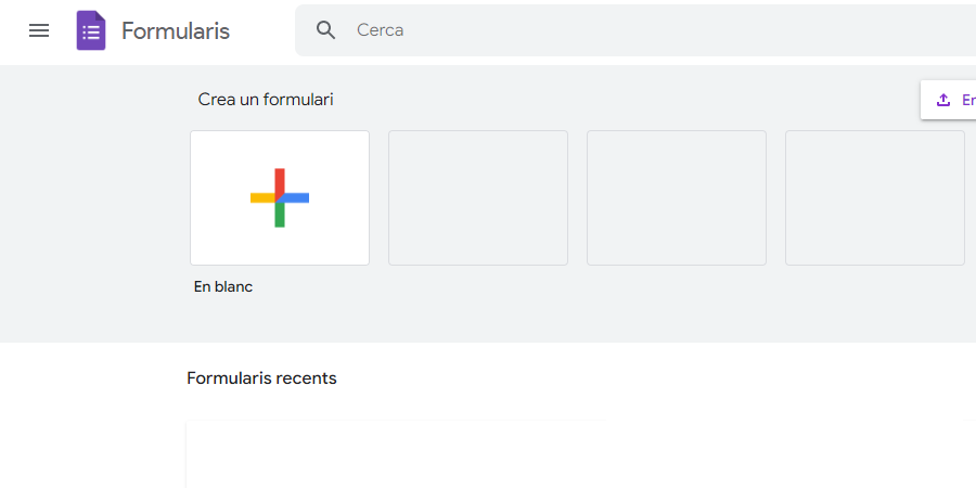 Inici de l’espai de formularis de Google.