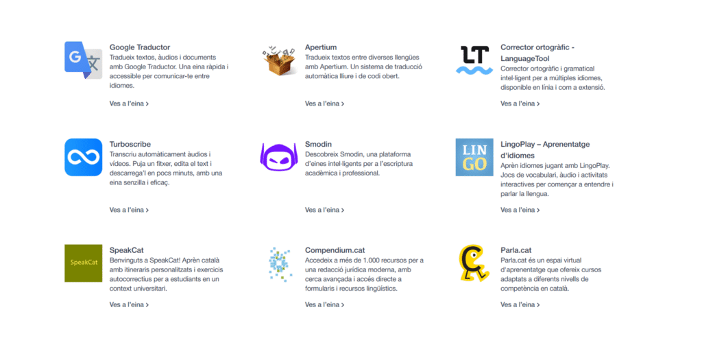 Eines de la categoria temàtica Llengües