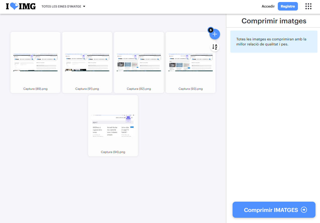 Es poden comprimir massivament lots d’imatges. Es poden comprimir massivament lots d’imatges.