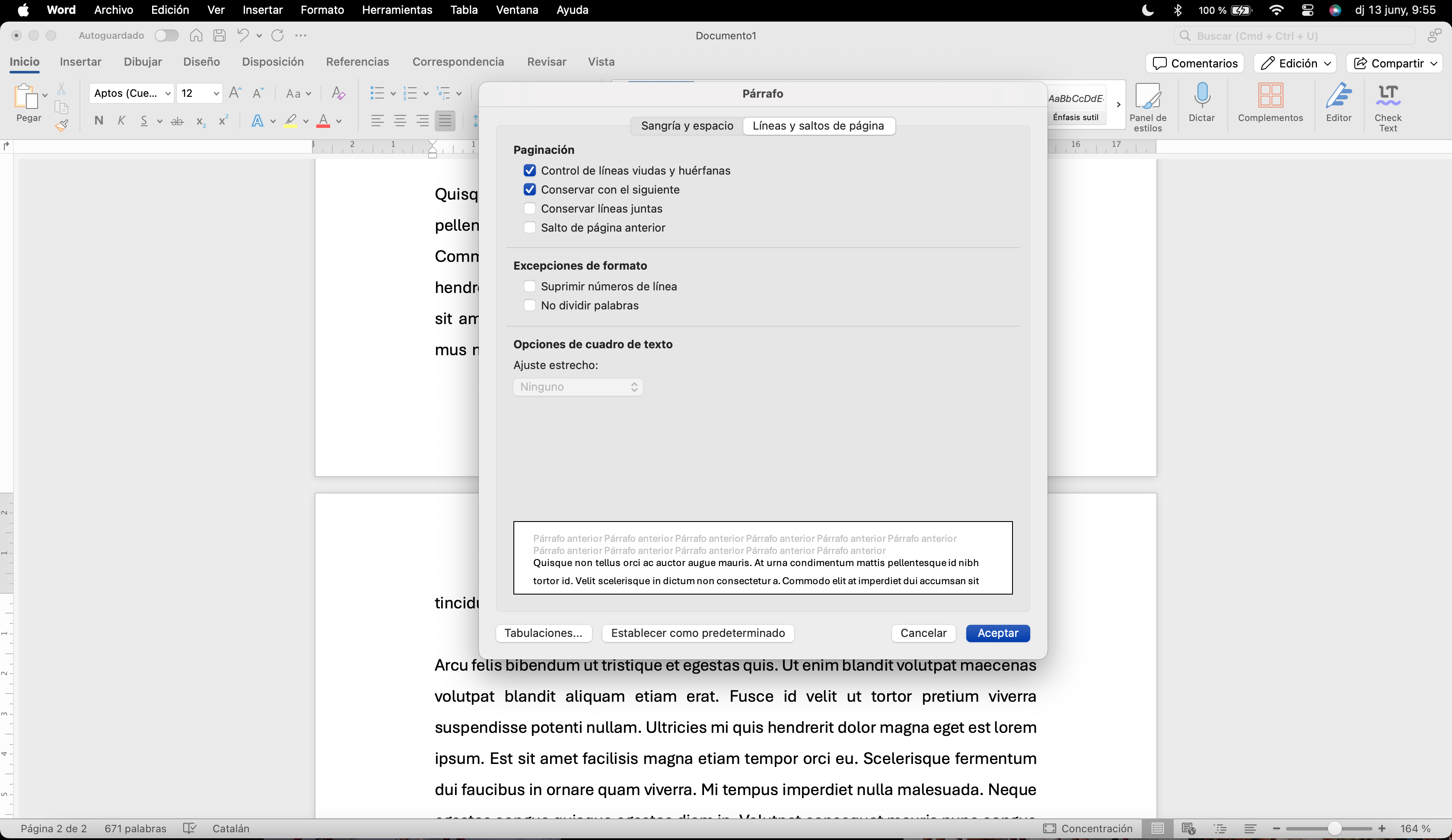 Configuració de les línies vídues i òrfenes per a tot el document Configuració de les línies vídues i òrfenes per a tot el document