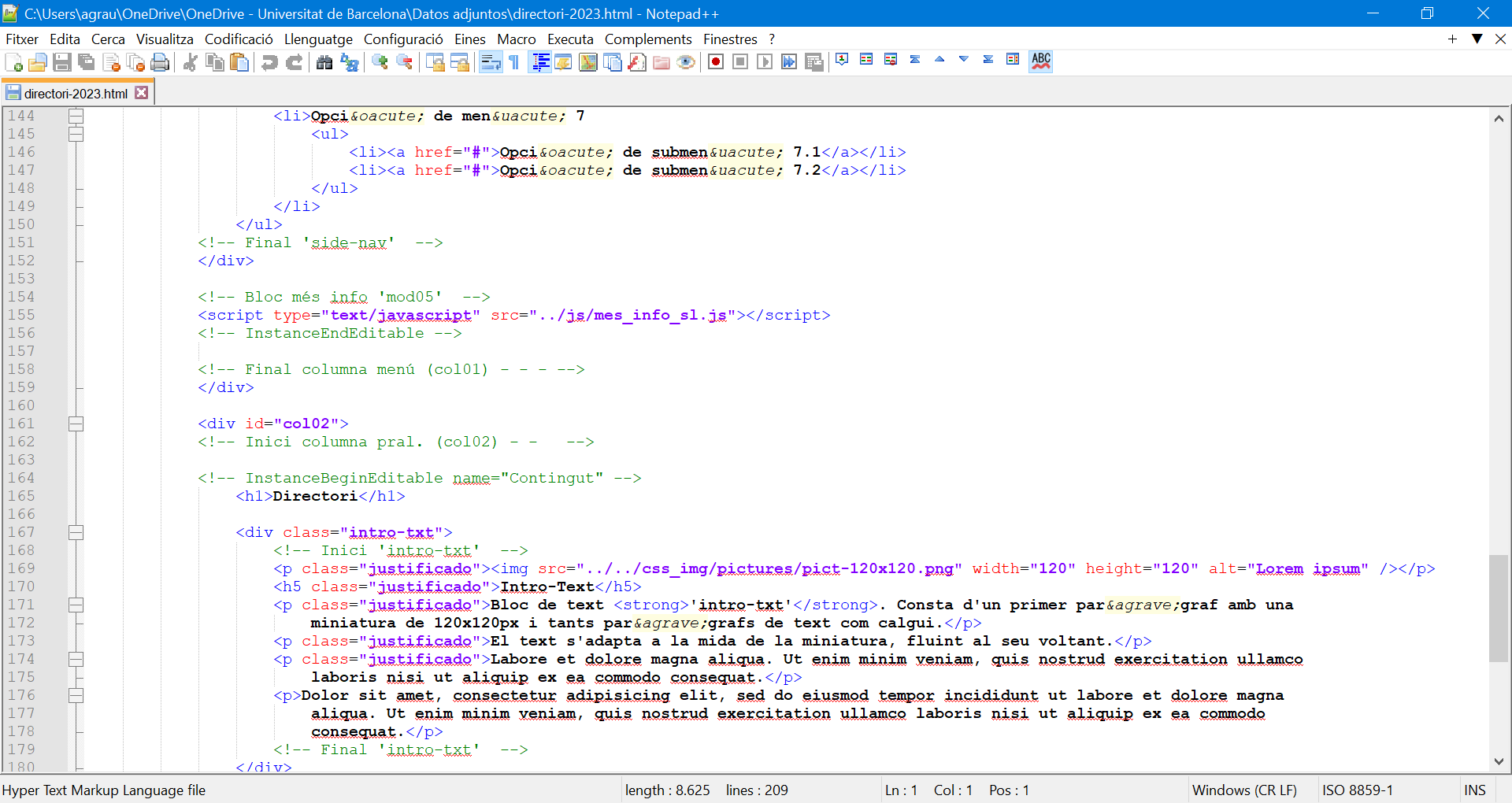 Mostra de codi HTML des del Notepad++