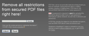 Captura de pantalla del web PDFUnlock!