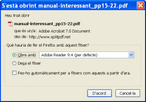 Baixada del fitxer resultant amb l’interval de pàgines indicat